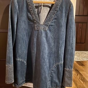 Free People Denim Bell Sleeve V-Neck Tunic Top